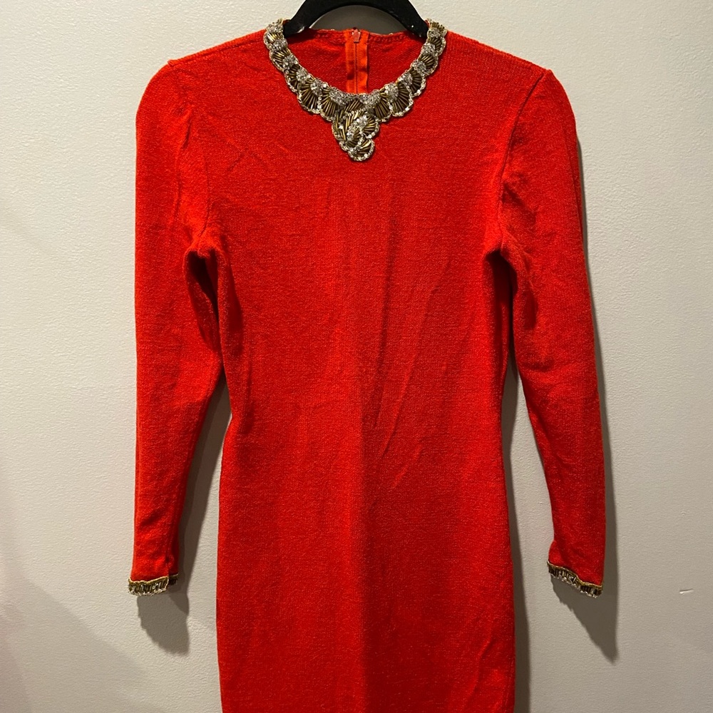 Red Winter Sweater Long Dress Tunic Long Sleeves VINTAGE